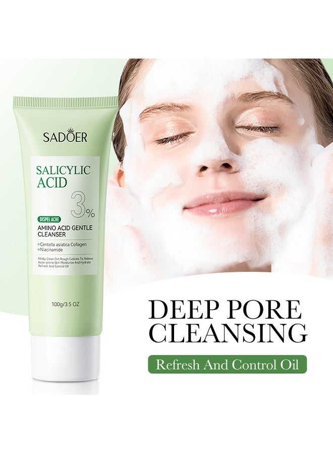 Amino Acid Gentle Cleanser,Dispel Acne Treatment Salicylic Acid Facial Cleanser,Face Wash Foam Face Cleanser,Moisturizing Facial Cleansing,Hydrating Skin Care Face Cleanser 100g